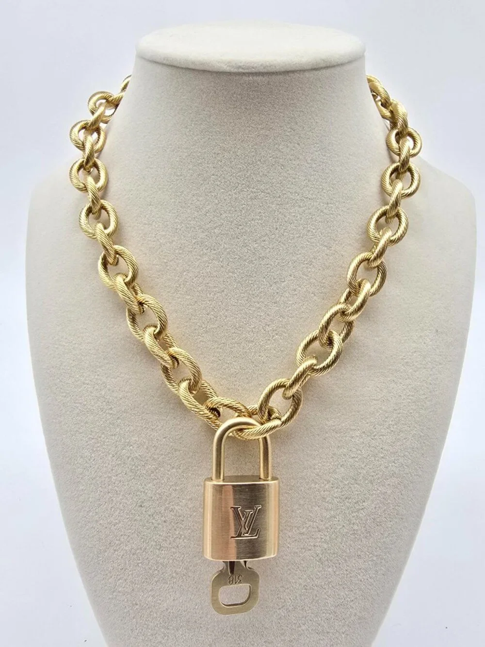 ✨ Stainless Steel Gold-Plated Necklace with Authentic Louis Vuitton Padlock ✨